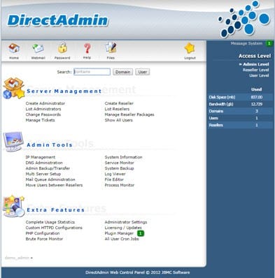 Bảng quản trị dành cho Admin của DirectAdmin