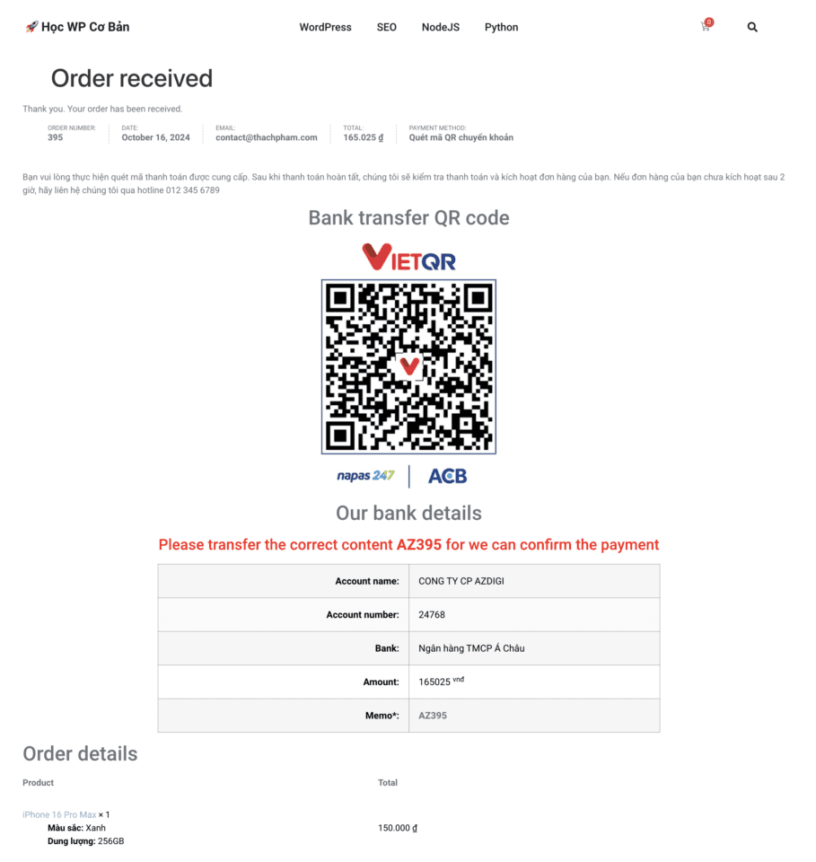 Hướng dẫn WooCommerce: Thiết kế lại trang Order received trên Elementor 9