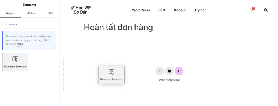 Hướng dẫn WooCommerce: Thiết kế lại trang Order received trên Elementor 11