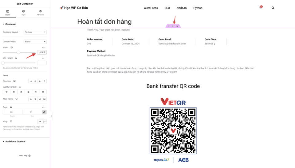 Hướng dẫn WooCommerce: Thiết kế lại trang Order received trên Elementor 12