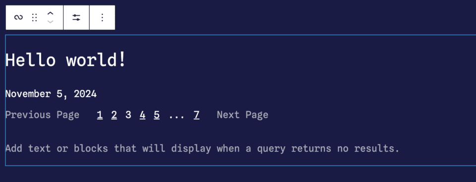 Giao diện mặc định của Query Loop khi tạo ra