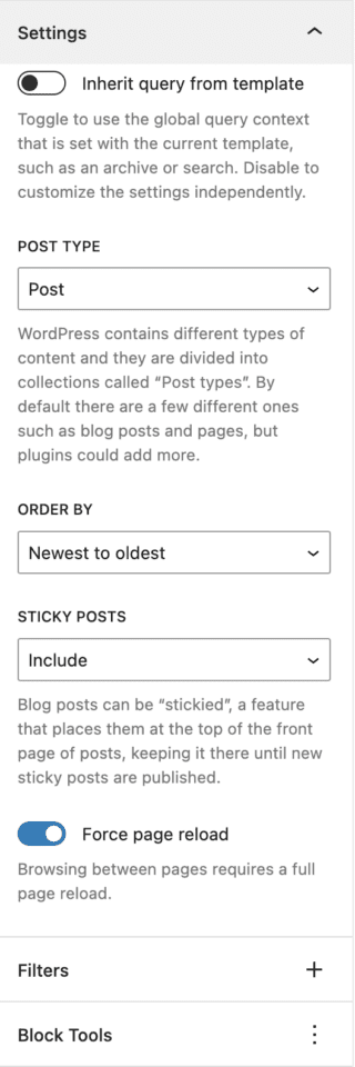 Các tuỳ chọn Query Loop