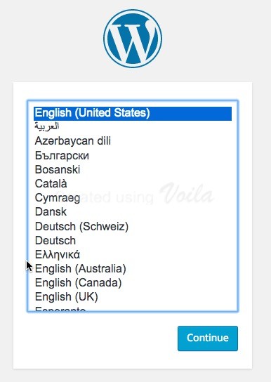 Chọn ngôn ngữ khi cài đặt WordPress