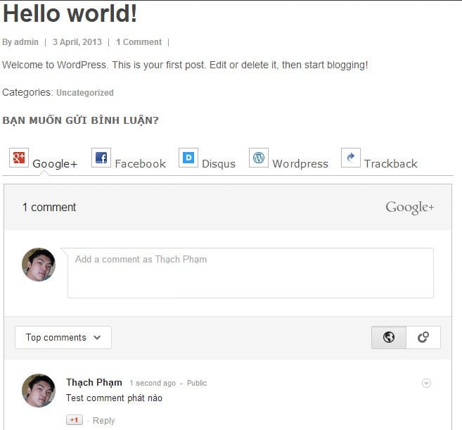 Thêm Google+ Comment cho WordPress