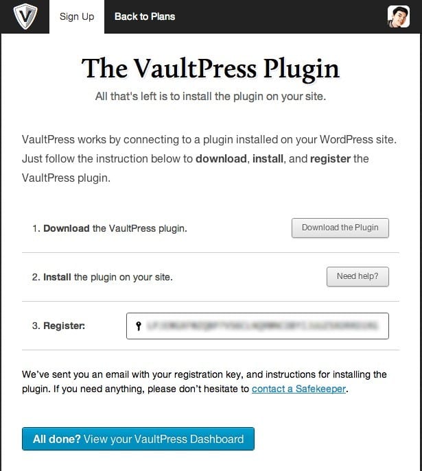 Register key của VaultPRess