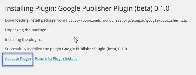 Kích hoạt plugin Google Publisher