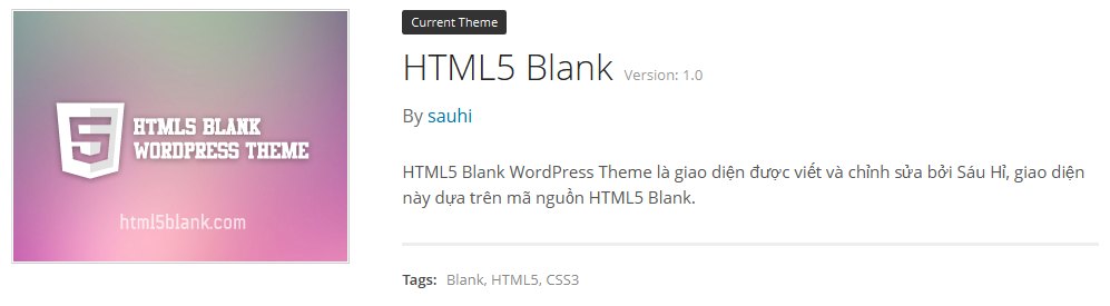 Thông tin giao diện HTML5 Blank sau khi đã được chỉnh sửa