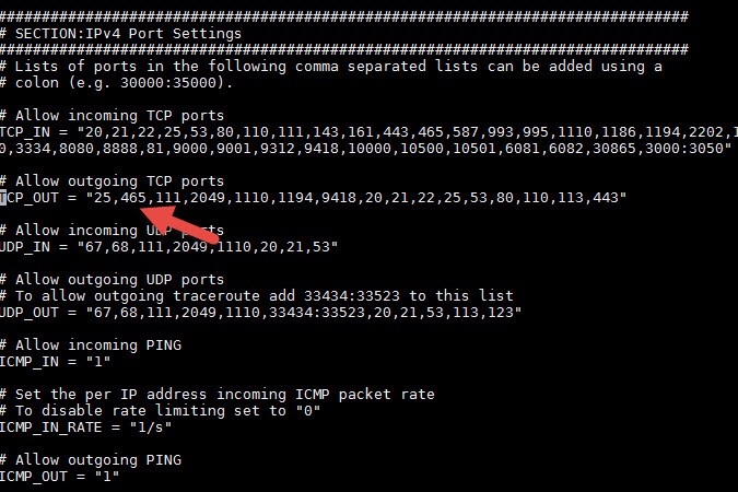 Thêm các cổng SMTP vào danh sách TCP_OUT
