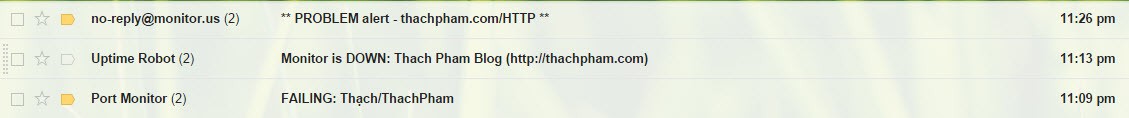 Email thông báo Thachpham.com bị down
