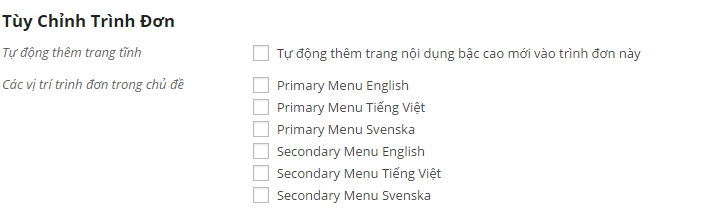 Thiết lập menu đa ngôn ngữ
