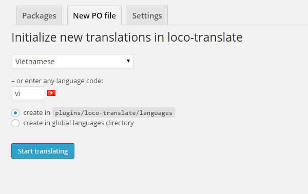 Tạo một file PO nhanh cho plugin/theme trong Loco Translate