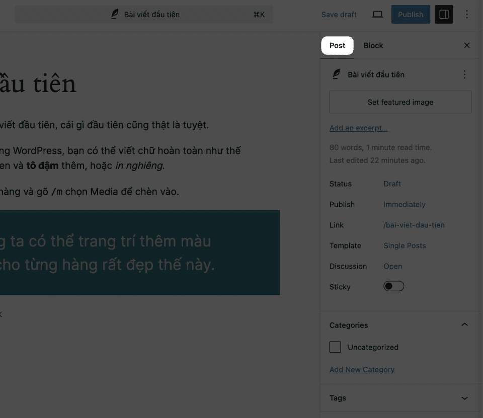 Tìm hiểu đăng bài viết, sử dụng Block Editor và phân loại bài viết 72