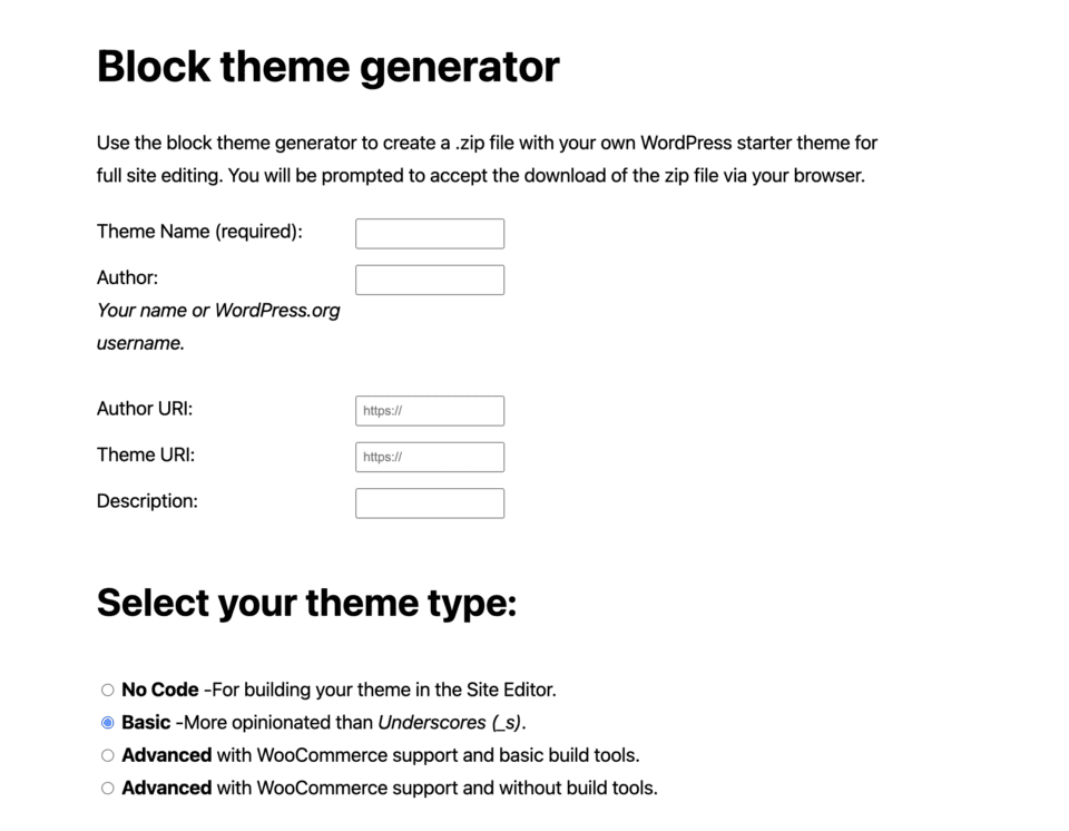 Công cụ tạo Block Theme cho riêng mình
